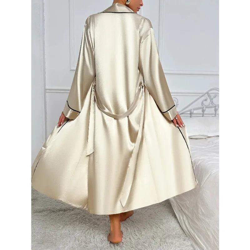 Women's sexy fashion 2-piece pajama set with v-neck slip dress and long robe, stylish sleepwear by Showlu Fashion Store