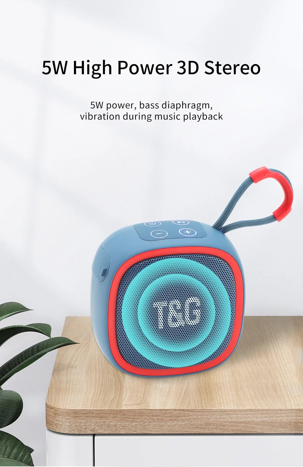 Mini Bluetooth speaker by Showlu Fashion Store, compact black speaker with control buttons and a built-in speaker grille.