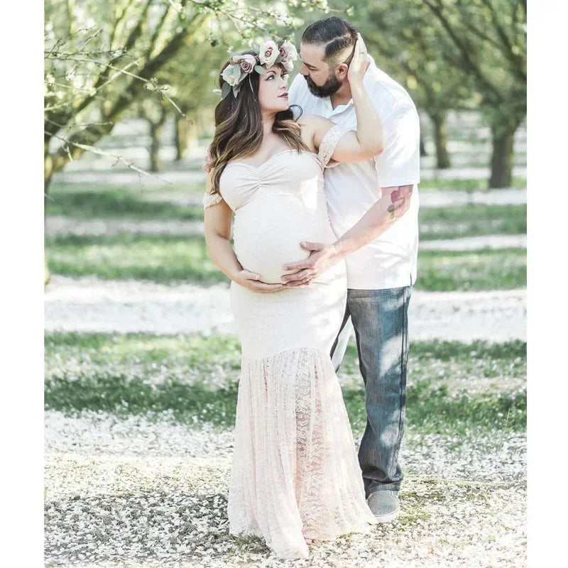 Showlu Fashion lace maternity dress featuring a sexy mermaid-style pregnancy maxi gown, elegant and form-fitting for expecting mothers.