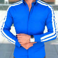 Showlu men's stripe long sleeve shirt made of bamboo fiber, casual business top with blue and white stripes and button-down design