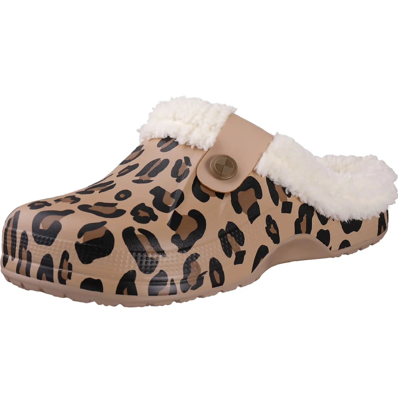 Showlu Fashion Shevalues fuzzy men's clog slippers with winter fur, waterproof garden shoes, anti-slip soles, warm indoor house shoes