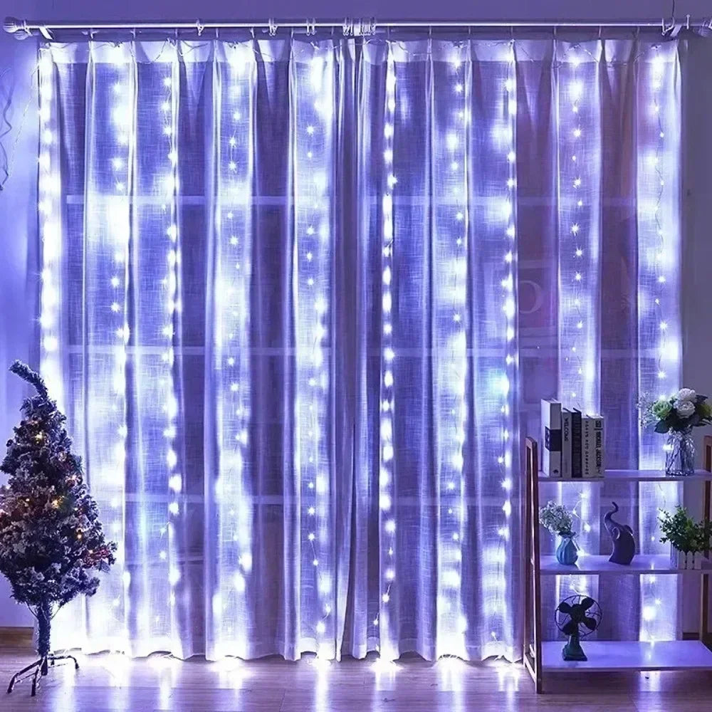 Showlu Smart General LED curtain fairy lights hanging in a room, creating a cozy and decorative lighting display.