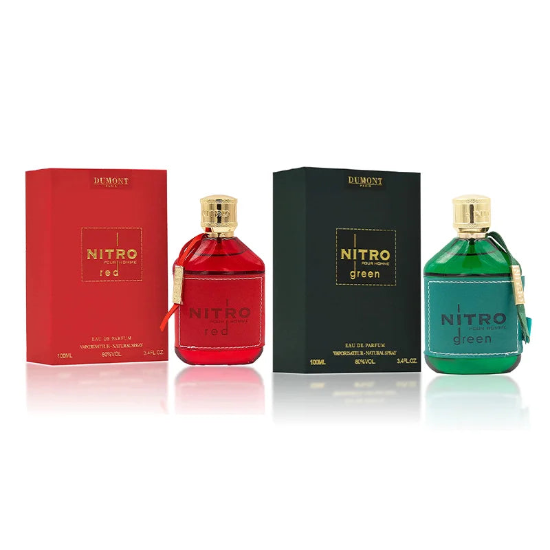 Dumont Nitro Red Eau De Parfum for Men by SHOWLU FASHION STORE, 3.4oz woody floral fragrance bottle with red accents.