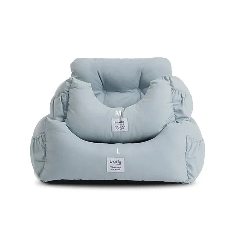 Showlu Portable Dog Car Seat with nonslip nylon armrest booster bed, designed for secure and comfortable pet travel.