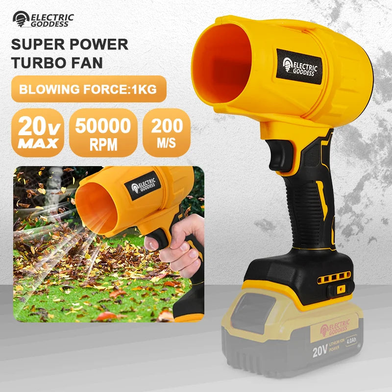 Electric Goddess 1500W brushless jet turbo blower for Dewalt 20V, showing the powerful, compact blower with ergonomic design.