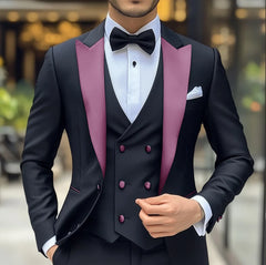 Groom Wedding Tuxedo 3-piece Suit Men's Black Suit Jacket Pants Vest Formal Peak Lapel Blazer Slim Fit Outfit
