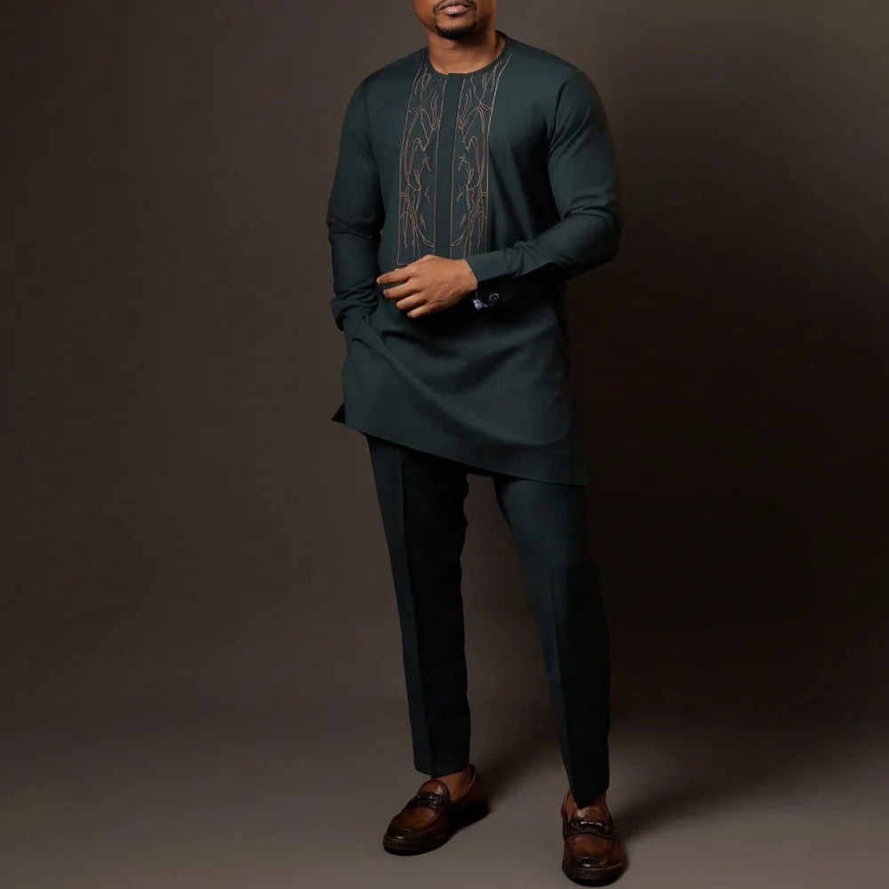 Men's traditional African Kaftan set by SHOWLU FASHION STORE, featuring a vibrant 2-piece dashiki outfit with intricate patterns.