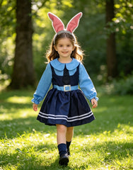 Girls Cute Rabbit Embroidery Dress Casual Academy Style Daily Wear Dress