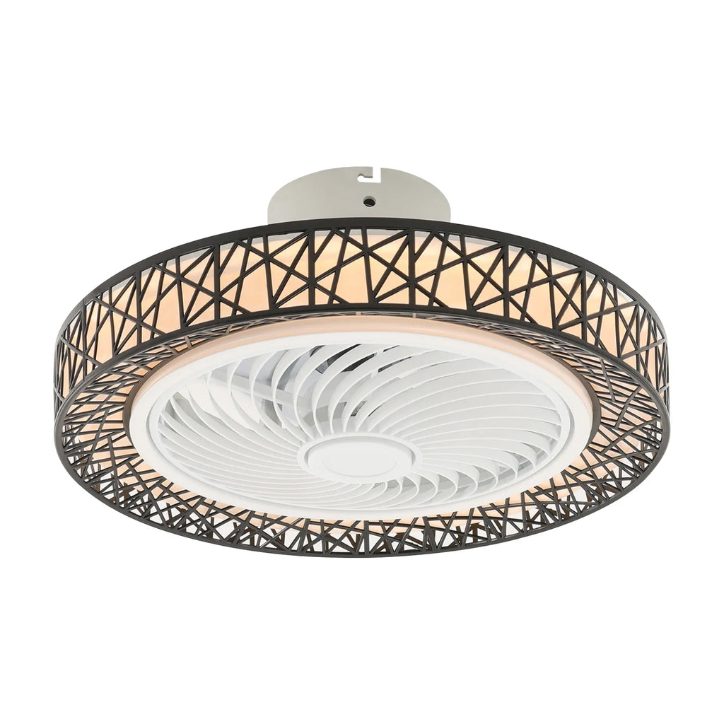 Modern Showlu Fashion ceiling fan with integrated light and adjustable LED breeze, featuring sleek design and fan blades visible.