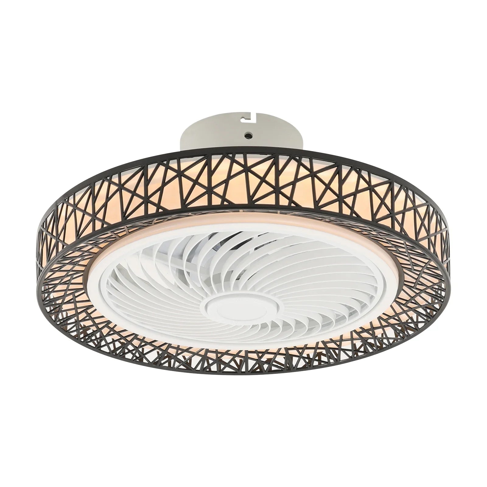 Modern Showlu Fashion ceiling fan with integrated light and adjustable LED breeze, featuring sleek design and fan blades visible.