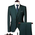 Showlu Fashion men's pink 3-piece wedding suit with jacket, vest, and trousers, styled for business casual occasions.