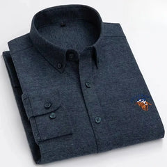 high quality 100%cotton brushed long-sleeve shirts for men slim fit formal shirt designer plaid clothes soft casual striped tops