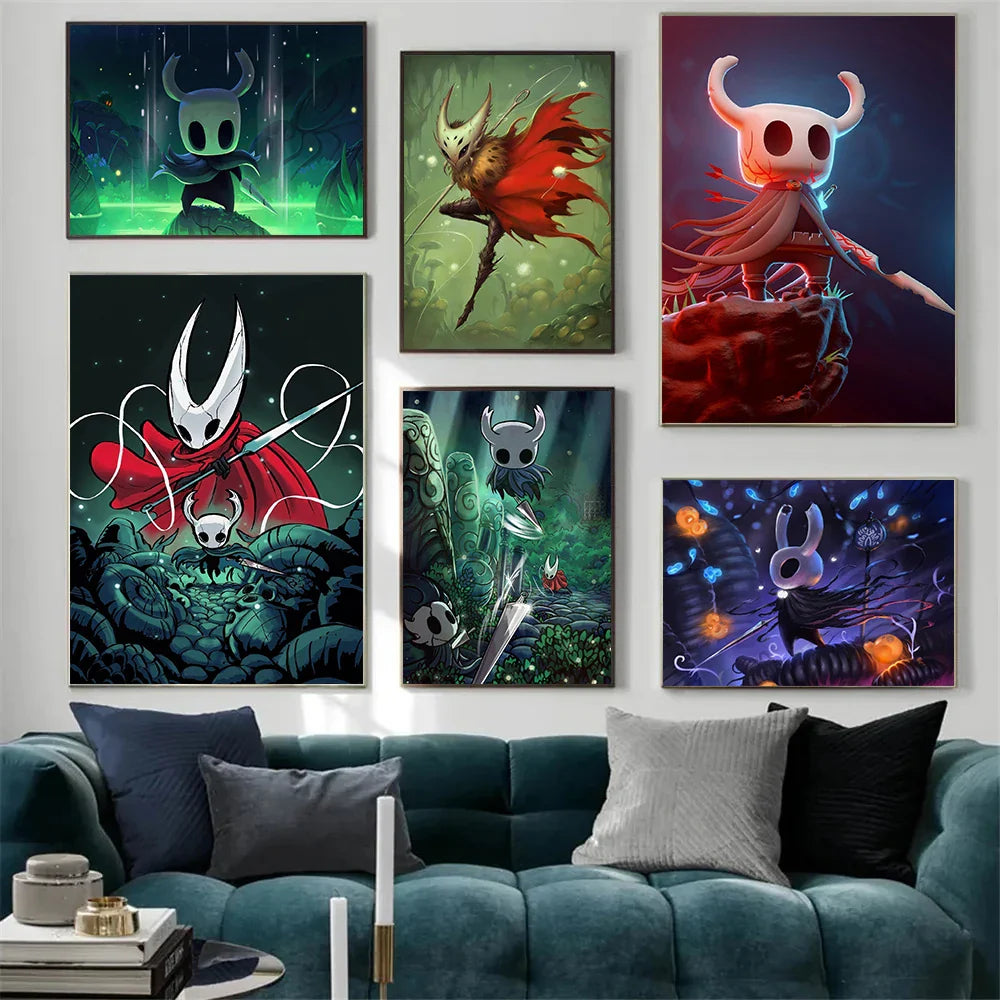 Hollow Knight canvas wall art featuring a modern video game poster with detailed artwork for home decor.