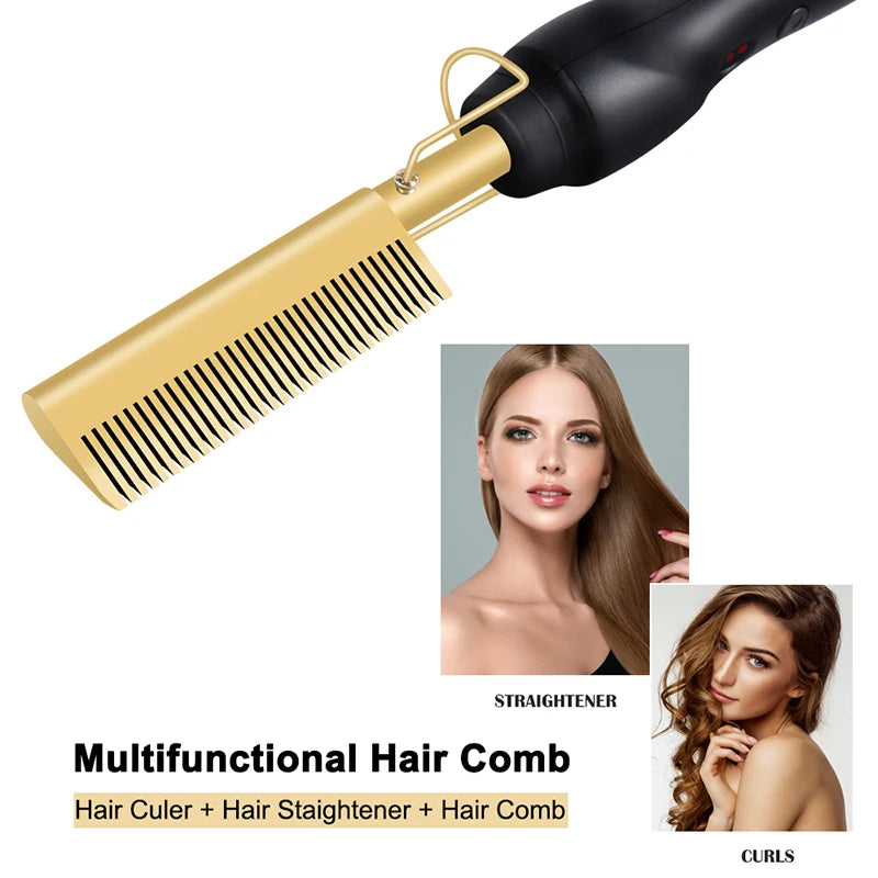 Showlu Smart General 2-in-1 portable hair straightening brush and hot comb for quick styling and smooth, straight hair.