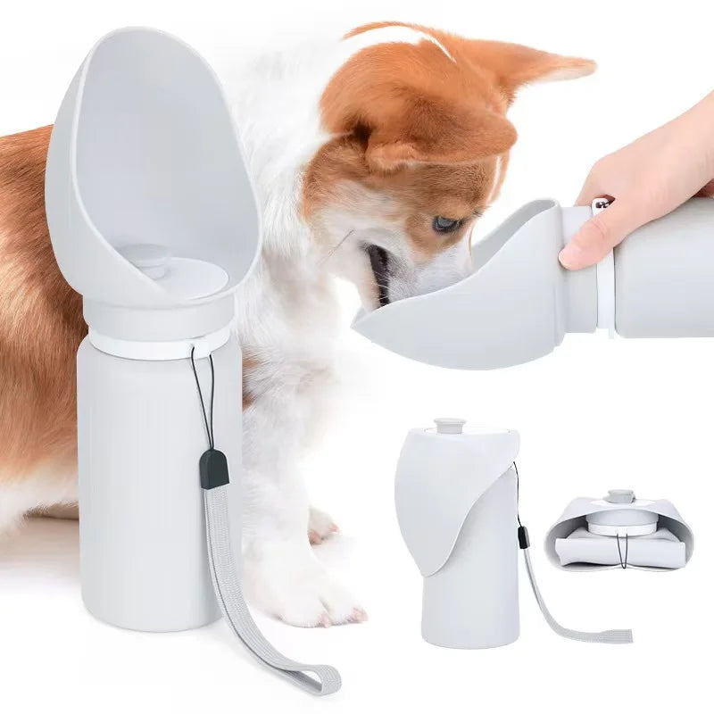Showlu 550ml portable dog water bottle with collapsible silicone travel mug for easy pet hydration during outings