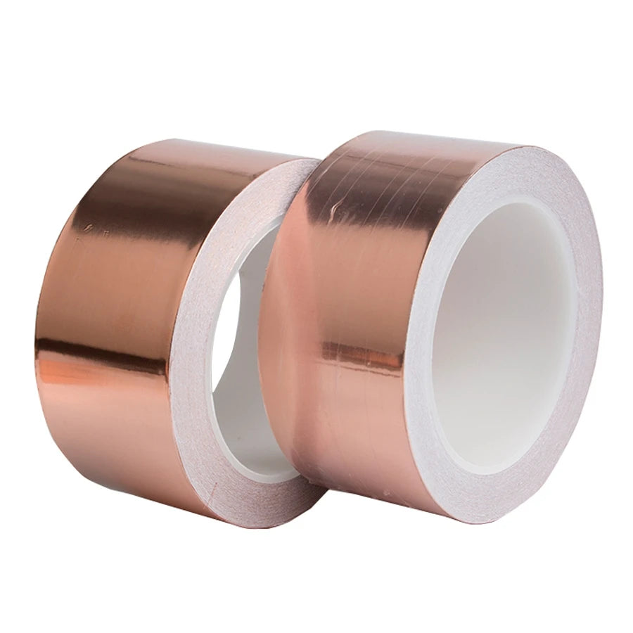 Copper tape snail adhesive EMI shielding foil tape for stained glass and electrical repair, shown in the image.