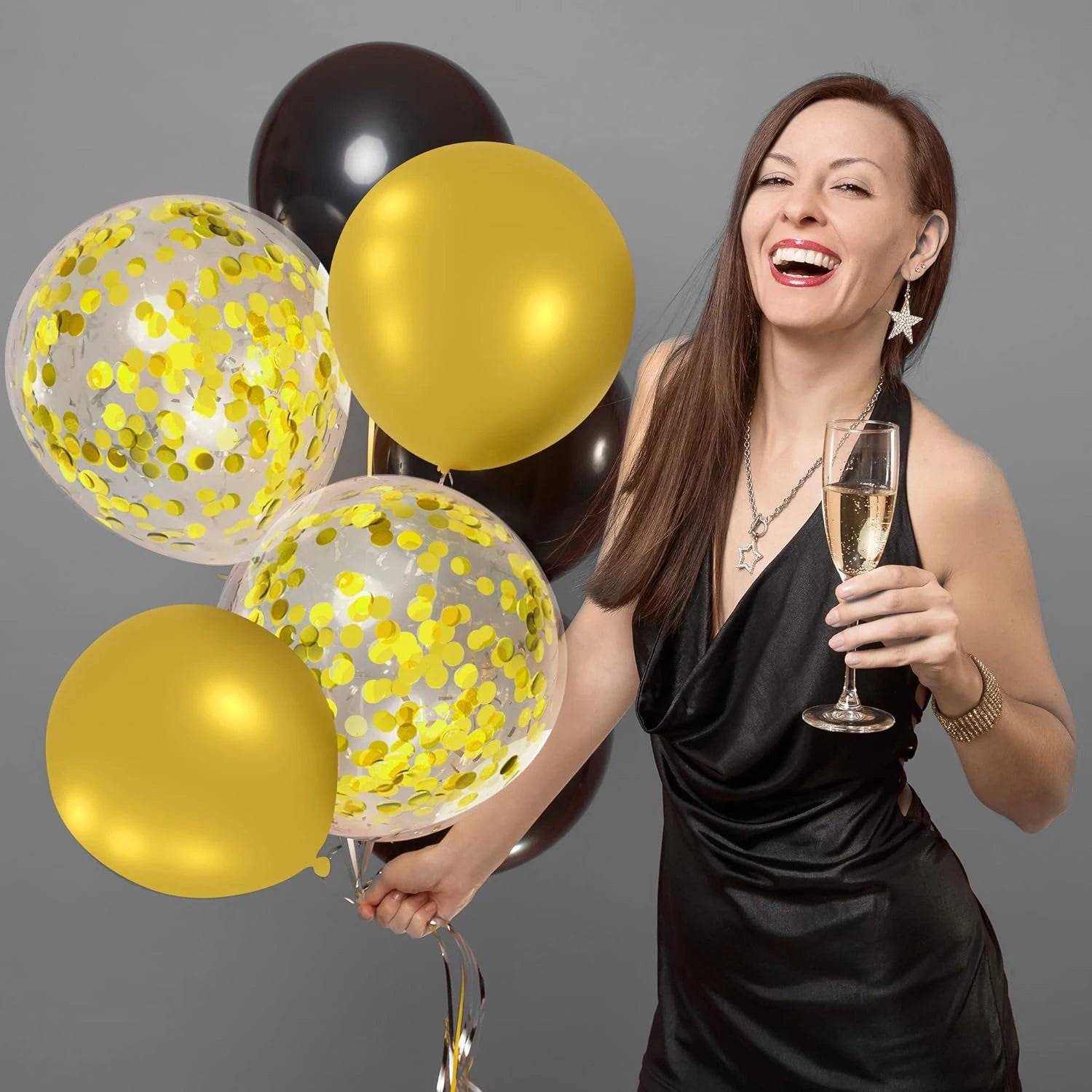 Set of 30 black and gold mixed balloons, 12-inch glitter gold balloons for birthday, graduation, and New Year's party decor