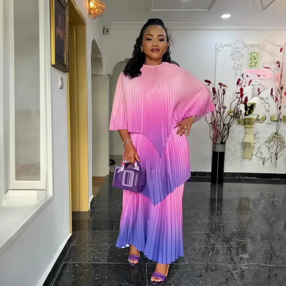 Plus Size African Clothes for Women Autumn Elegant Polyester Party Evening Pleat Top Skirt Gowns Dashiki Africa Clothing Outfits