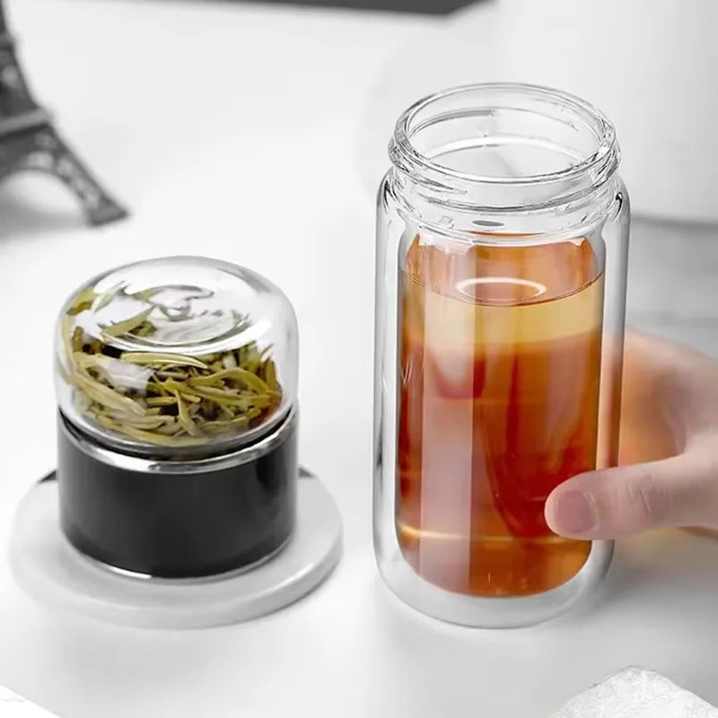 2026 NEW High Borosilicate Glass Tea Infuser Bottle 420ML Double Wall Insulated Tumbler with Tea Filter, Hot  Cold Drinkware