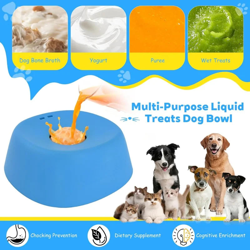 Showlu Fashion Store anti-choking slow feeder dog bowl with non-slip base, holds 3/4 cup for liquid treats, bone broth, or yogurt.