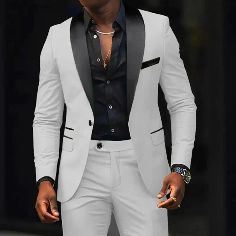 Naupang men's slim fit 2-piece business suit by SHOWLU FASHION STORE, featuring a single button jacket with side slit details.