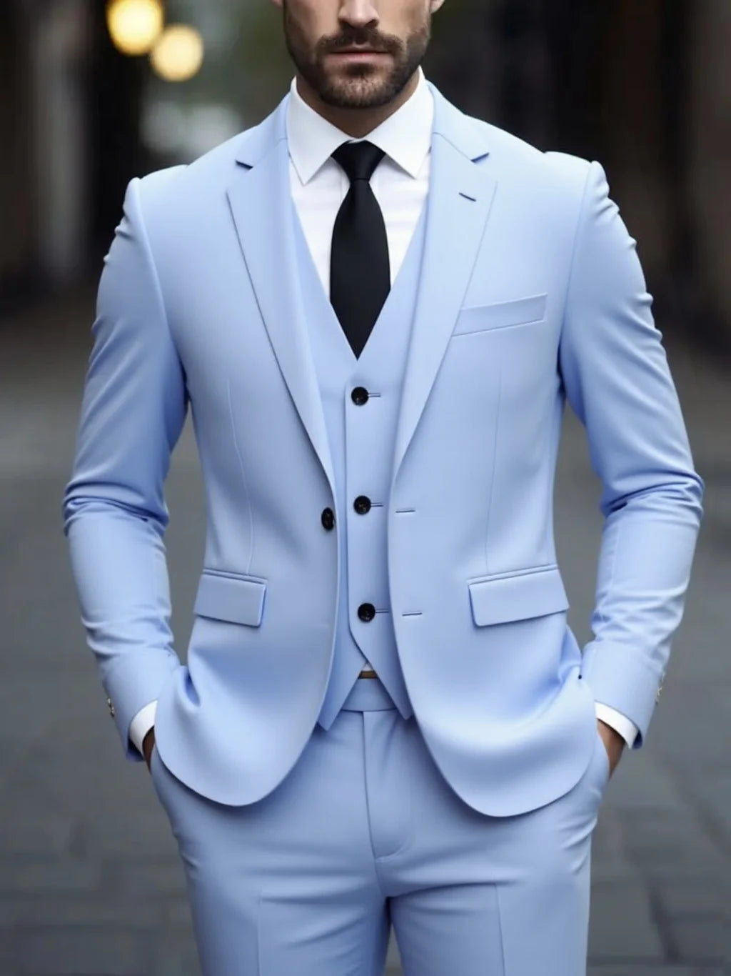 Showlu Fashion Men's white 3-piece slim fit suit with anti-wrinkle fabric, ideal for formal business or special occasions.