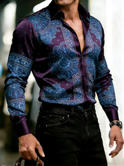New men's 3D clover printed long sleeved shirt with high-quality pattern casual long sleeved collar top
