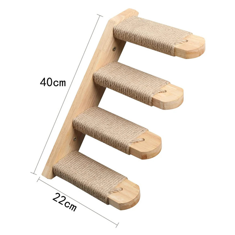 Wall-mounted cat climbing rope and wooden sisal scratching post by Qlfyuu, designed for feline climbing and scratching.