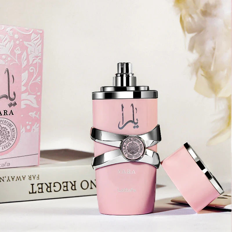 Lattafa Yara Eau de Parfum for Women, 100ml, featuring a long-lasting floral scent in a sleek perfume bottle.