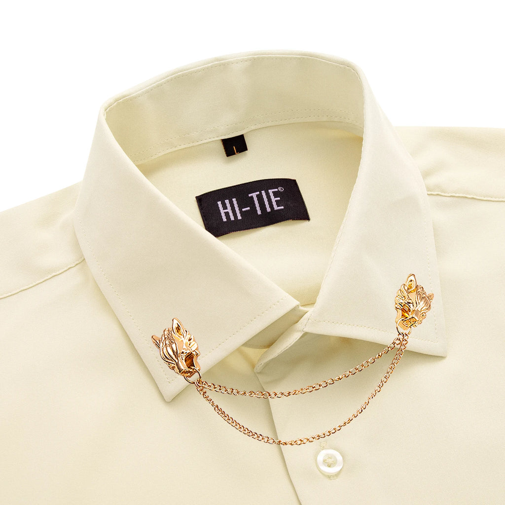 Men's silk slim fit long sleeve shirt with solid jacquard design, formal style from Showlu Fashion Store.