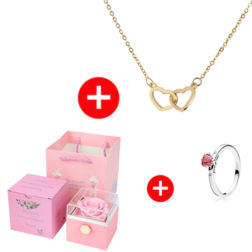 SHOWLU FASHION STORE JMjermyn rotating eternal rose jewelry box with wedding necklace case, featuring a decorative floral design and compact storage.