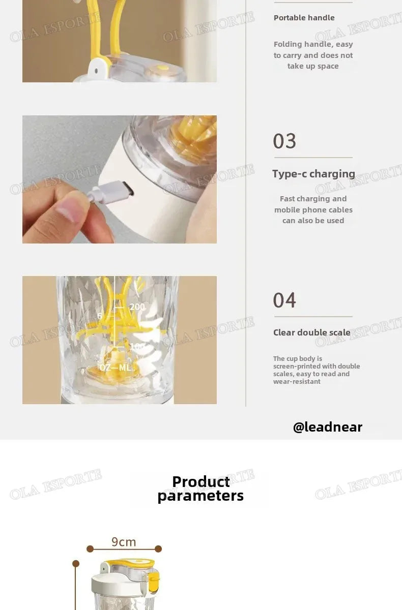 Showlu Smart General portable USB electric protein shake blender cup with a sleek design and blending blades inside.