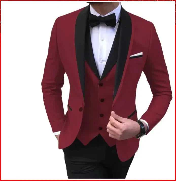 Men's 3-piece skinny fit wedding suit by SHOWLU FASHION STORE, includes blazer, vest, and pants in a sleek design.