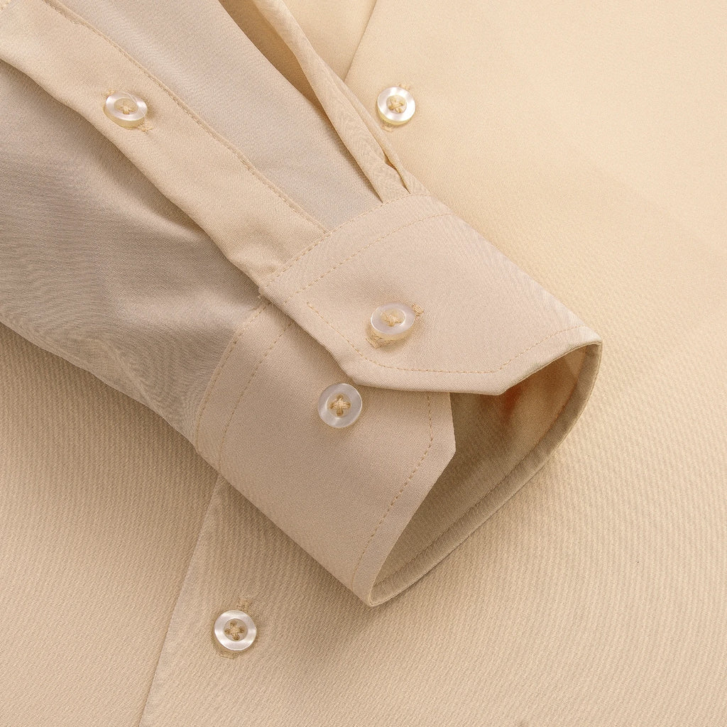 Men's silk slim fit long sleeve shirt by Showlu Fashion, solid jacquard formal top with elegant design and tailored fit.