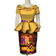 Africa Style Two Piece Short Set for Women Summer Dashiki Crop Top and Skirt Africa Clothes Bazin Halter Sexy Office Set WY5140