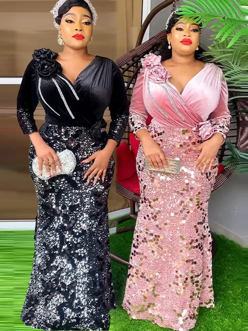 African Mermaid evening gown by SHOWLU FASHION, v-neck sequined bodycon dress for wedding and party events