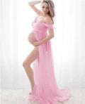 Sexy deep V-neck maternity dress by Showlu Fashion with tulle, lace, long sleeves, and feather details for photo shoots.