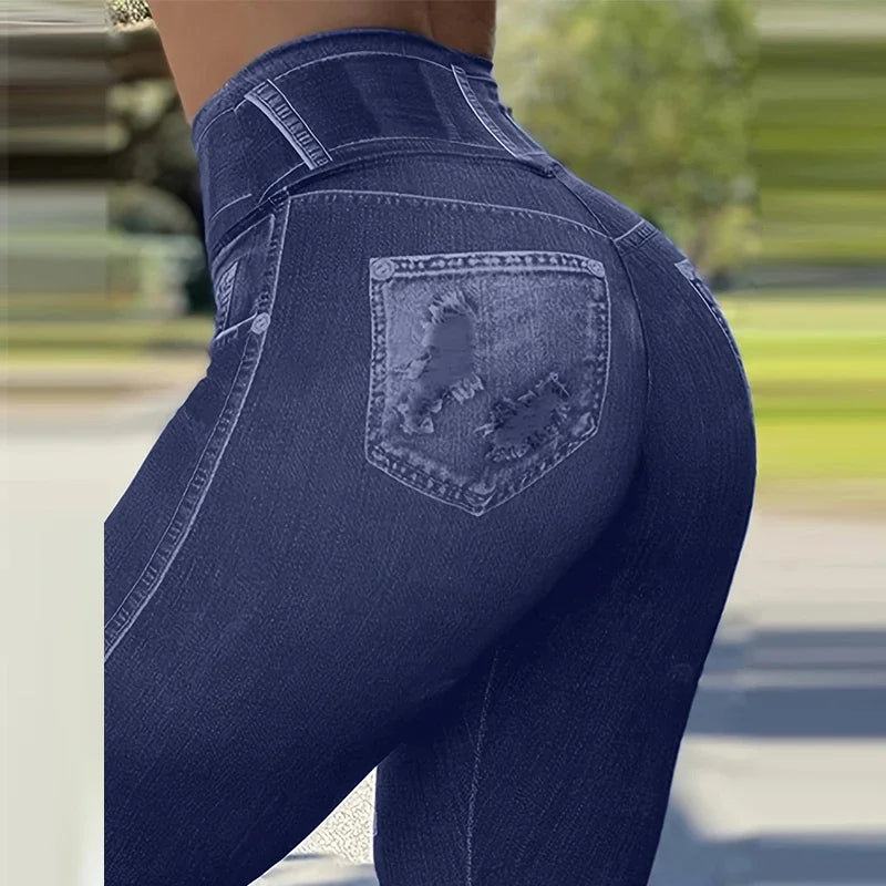High-waist skinny leggings with trendy ripped details, made of comfortable polyester fabric, machine-washable for all-season wear.