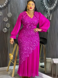 Plus size African dress by Showlu Fashion featuring sequin embellishments, long dashiki-style Ankara gown for evening parties.