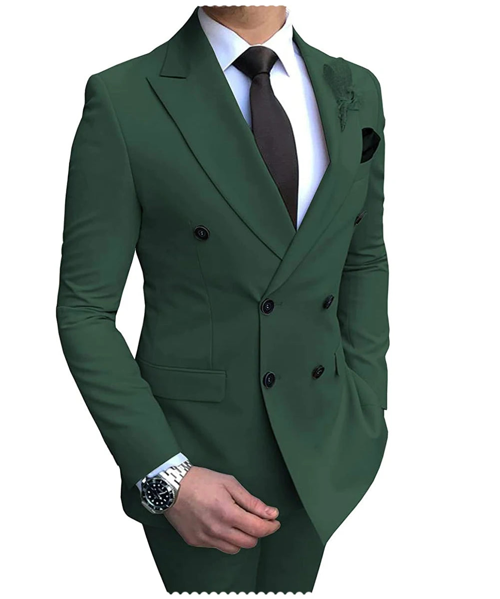 Beige men's 2024 suit by Showlu Fashion, 2-piece slim fit tuxedo with double-breasted blazer and matching pants for wedding or formal wear.