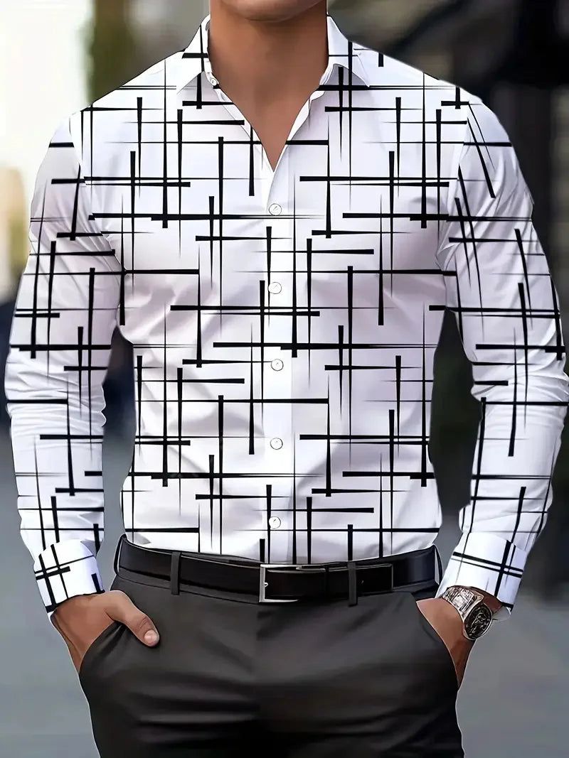 Men's checkered collar shirt with long sleeves, casual spring design, comfortable color-blocked top by Showlu Fashion Store
