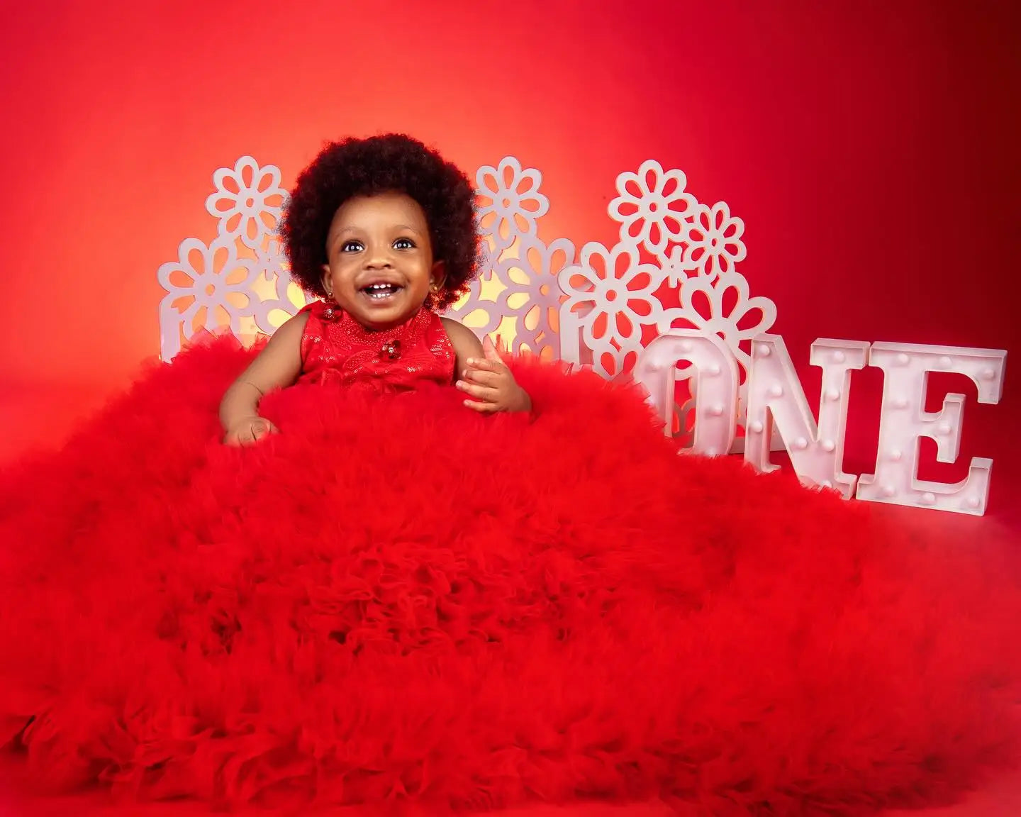 Red flower girl dress by SHOWLU FASHION STORE with sequined ruffle ball gown design, perfect for weddings and special occasions.