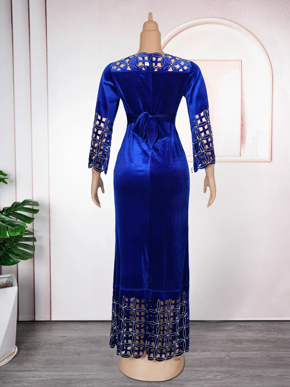 SHOWLU FASHION Women's Dashiki Ankara Velvet Maxi Dress, African wedding gown with vibrant patterns and elegant design.