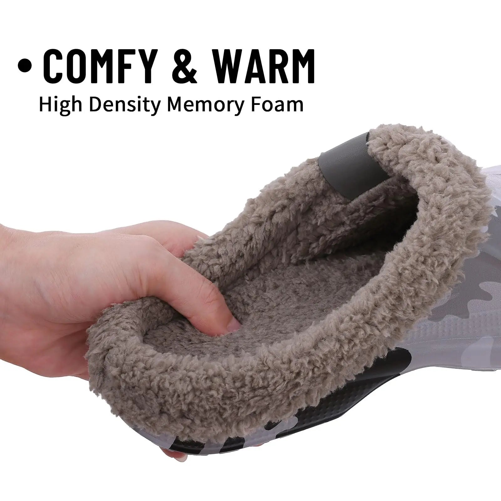 Showlu Fashion Shevalues fuzzy men's clog slippers with waterproof fur lining, anti-slip soles, ideal for winter indoor and garden use.