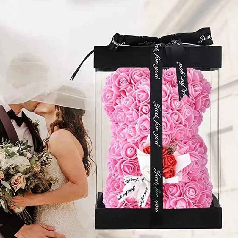 Showlu Fashion 25cm artificial rose bear with foam flowers in a gift box, perfect for decorative or gift purposes.