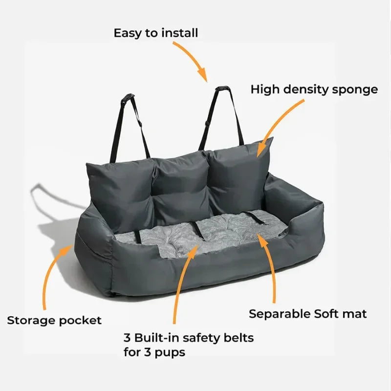 Large VOFORD dog car seat cover in thick suede, designed as a travel hammock to protect car seats and keep pets secure.