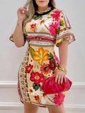 Women's floral print A-line mini dress by SHOWLU FASHION STORE, featuring a slim fit summer casual design.