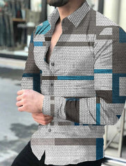 Men's Shirt Plaid Striped Graphic Prints Geometry Turndown Outdoor Street Long Sleeve Button-Down Clothing  Fashion Designer