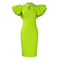Women's 2025 new spring/summer fashion sexy lotus sleeve beaded party dinner dress trend dress
