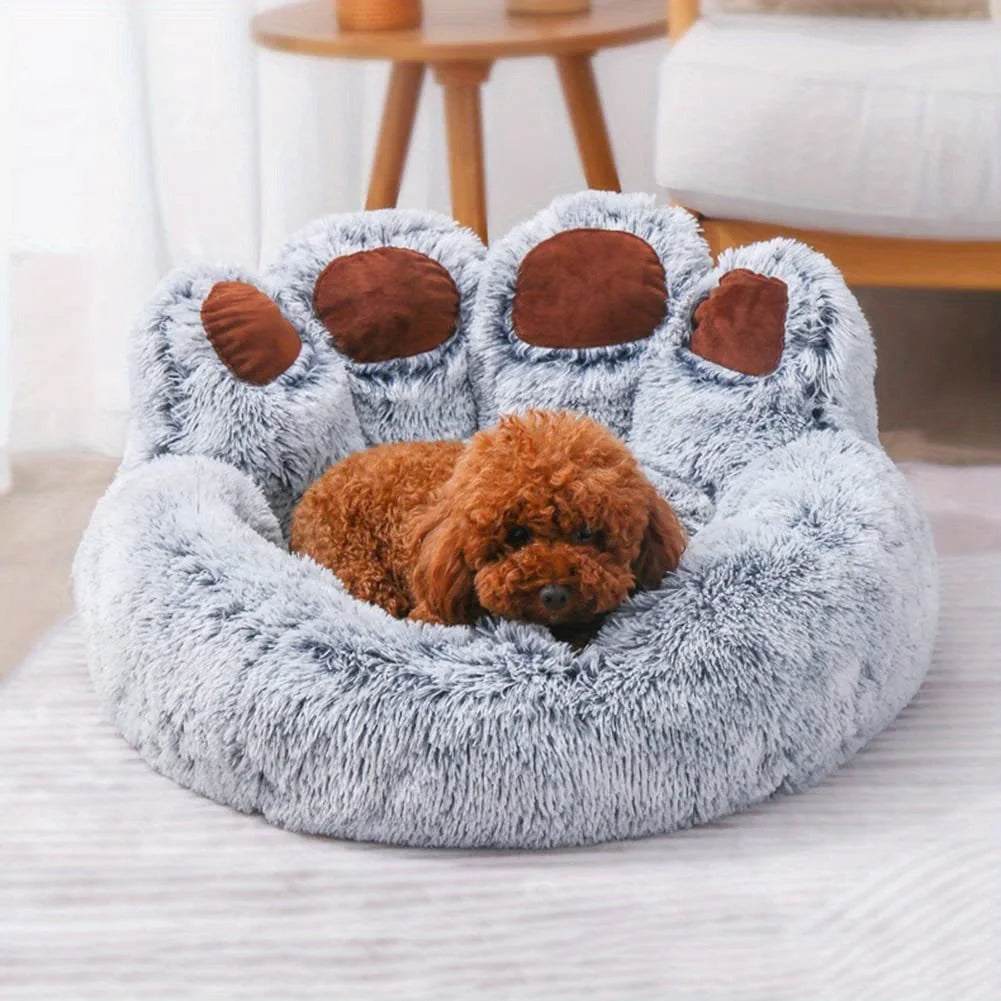 Soft fluffy BeiYu Pet Bear Paw dog bed and cat sofa cushion with breathable fabric, perfect for cozy pets.